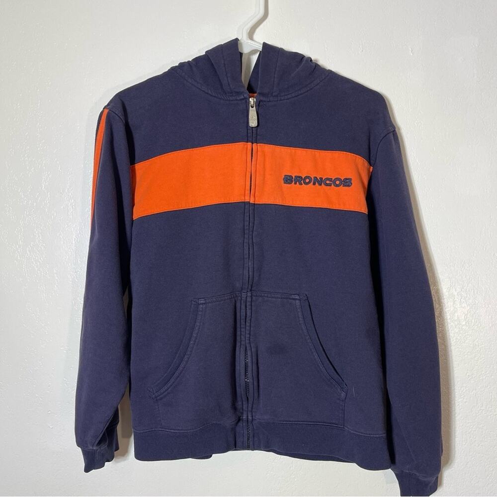 NFL Team Apparel, Denver Broncos ZipUp Hoodie, Similar to a Small/Medium.